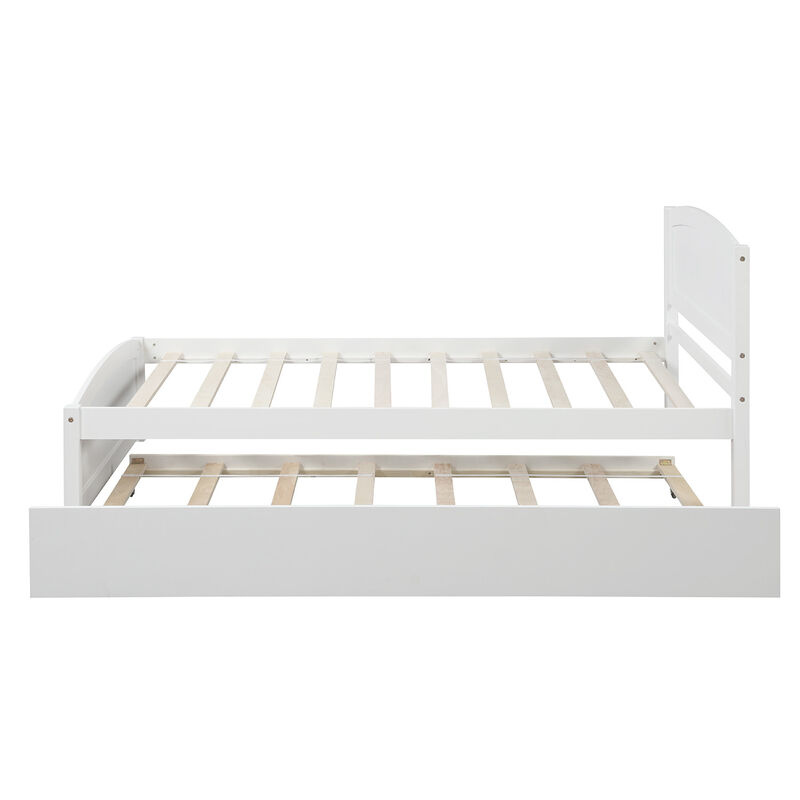 Whisen Modern Design Twin Size Platform Bed with Trundle - White