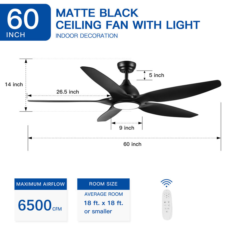 Streamdale 60 In Integrated LED Ceiling Fan Lighting With Black Abs Blade