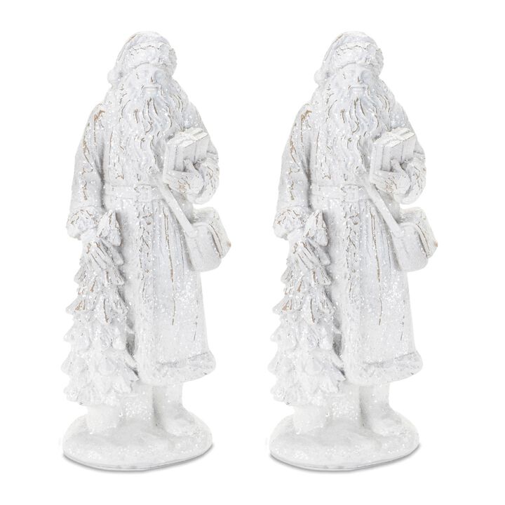 Set of 2 Glittered Santa Figurines – Classic Christmas Santa Decorations with Festive Glitter Accents