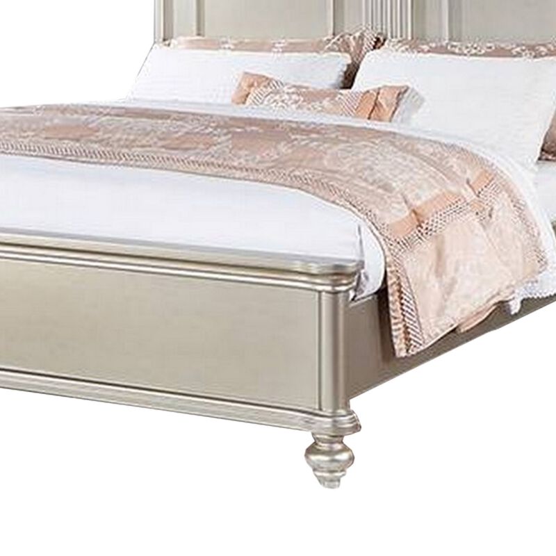 Opp Platform California King Bed with Panel Headboard, Champagne Silver - Benzara