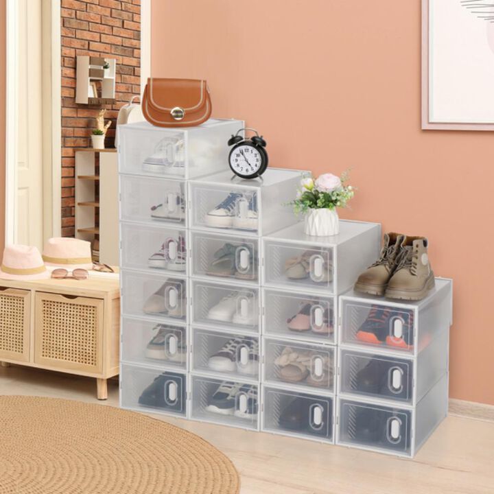 Shoe Storage Boxes 18-Pack &ndash; Clear, Stackable Organizers for Shoes and Accessories