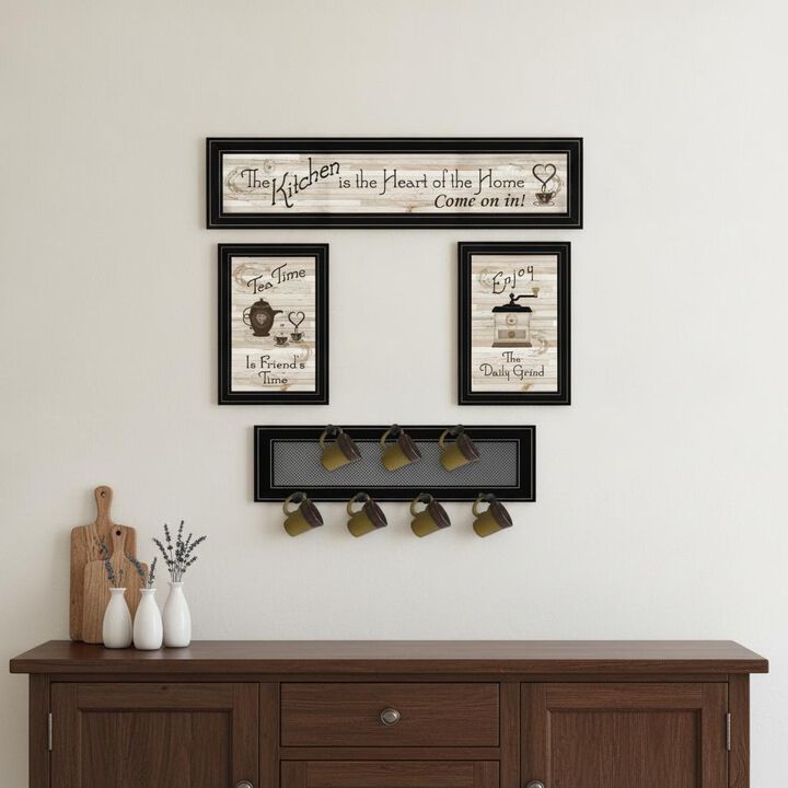 HomeRoots Set Of Four Kitchen Collection with Seven Peg Mug Kitchen Wall Art