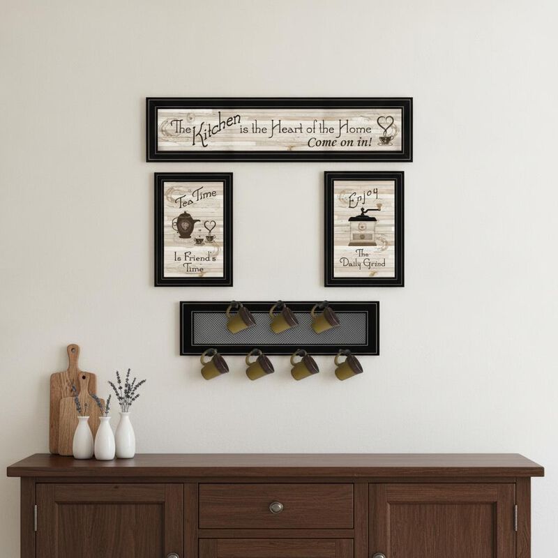 HomeRoots Set Of Four Kitchen Collection with Seven Peg Mug Kitchen Wall Art image number 1