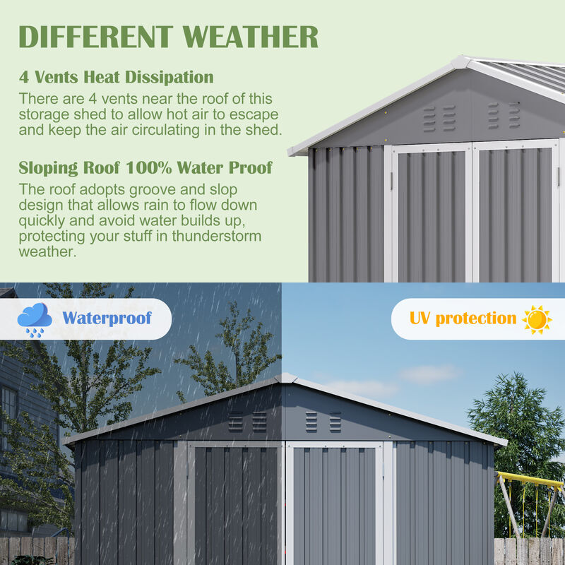 8 x 12 FT Outdoor Storage Shed, Large Metal Tool Storage with Aluminium Frame and Lockable Doors image number 6