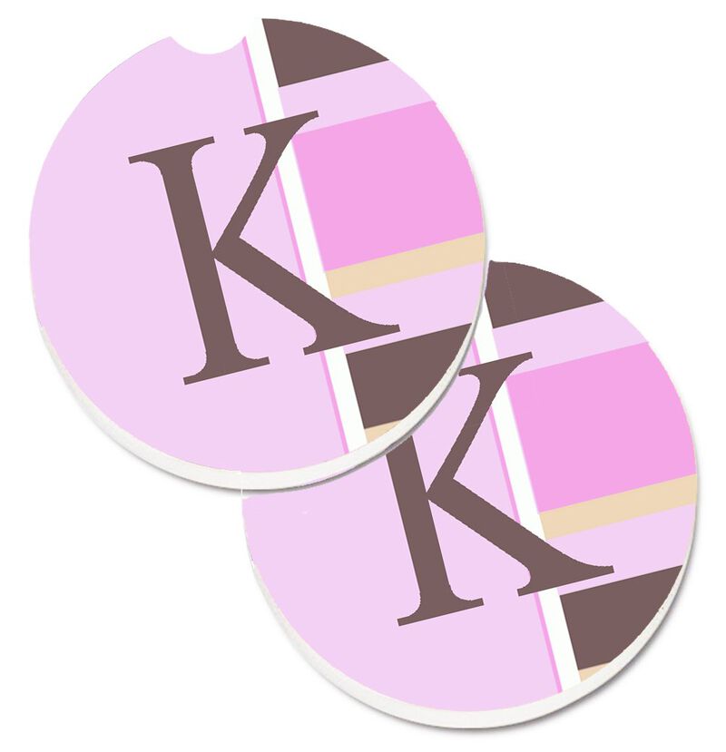 Caroline's Treasures Letter K Initial Monogram - Pink Stripes Set of 2 Cup Holder Car Coasters CJ1005-KCARC, 2.56, Multicolor