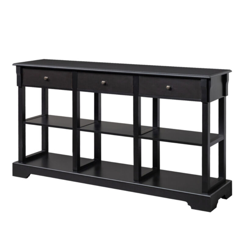 Vintage Console Sofa Table with 3 Drawers & Open Shelves, Buffet Cabinet for Kitchen and Living Room