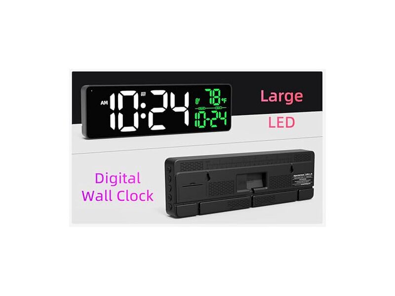 LED Digital Date Temperature Auto Wall Clock Farmhouse Living Room Decor image number 1