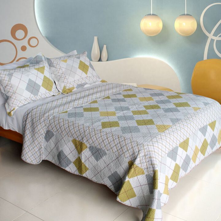 Fantasy Drift Queen Size 3PC Cotton Quilted Printed Bedding Set Soft Bed Cover
