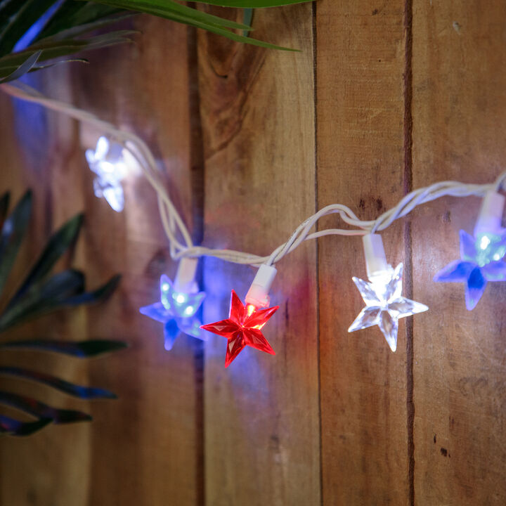 30ct LED Patriotic Stars Fourth of July String Light Set  7ft White Wire