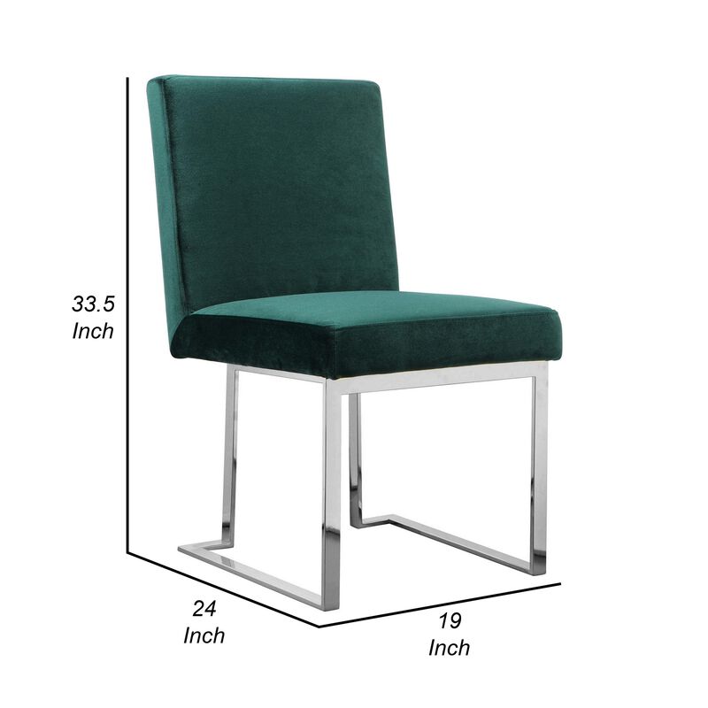 Boly 19 Inch Dining Chair, Set of 2, Green Velvet, Foam, Chrome Steel Base image number 5