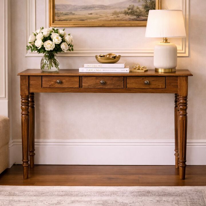 Artisan Furniture Solid Wood Three Drawer Console with Turned Legs