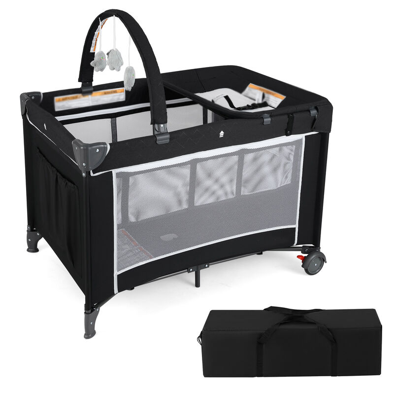 3-in-1 Portable Baby Crib and Playpen with Removable Changing Table and Storage
