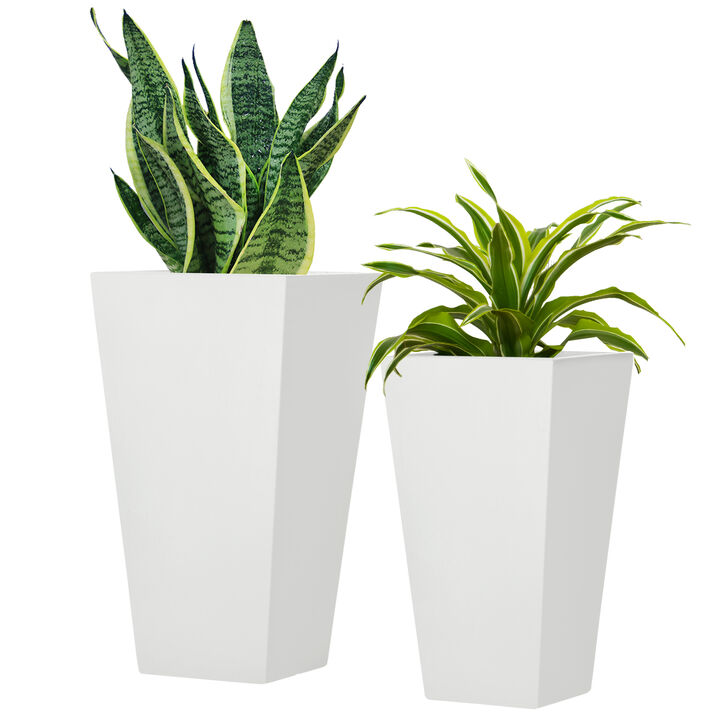 Outsunny 2-Pack Outdoor Planter Set, Flower Pots with Drainage Holes, Durable & Stackable Plant Pot, 22in & 18in, for Porch, Entryway, Patio, Yard, Garden, White