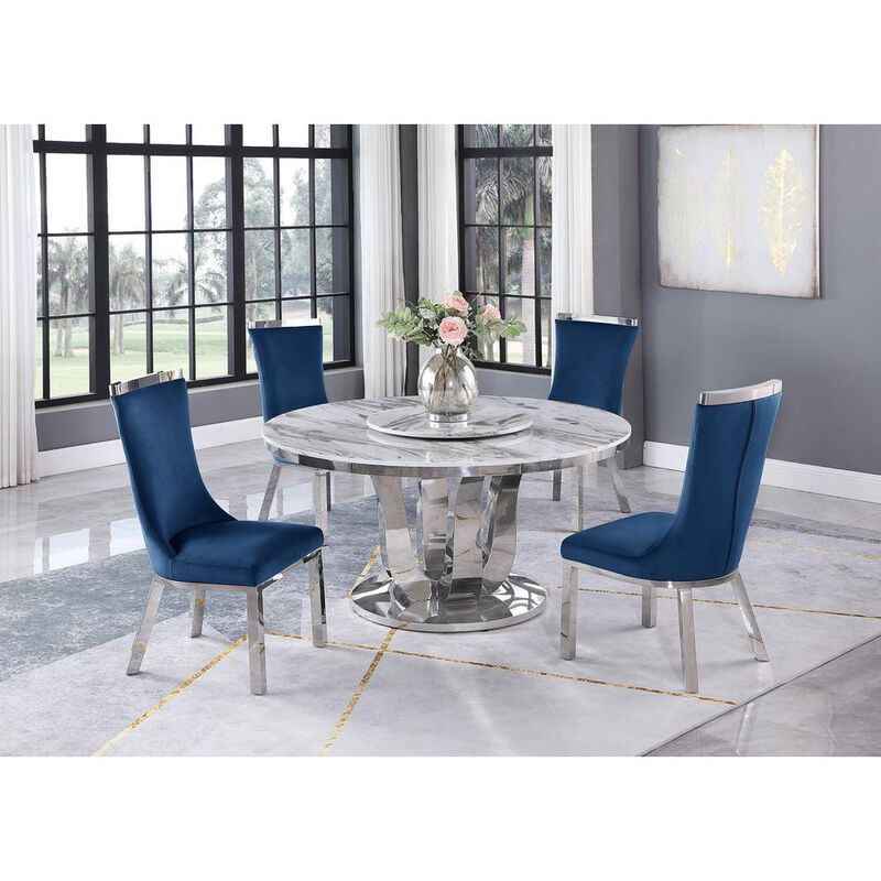 6pc dining set- Round table with lazy susan and 4 upholstered dining chairs
