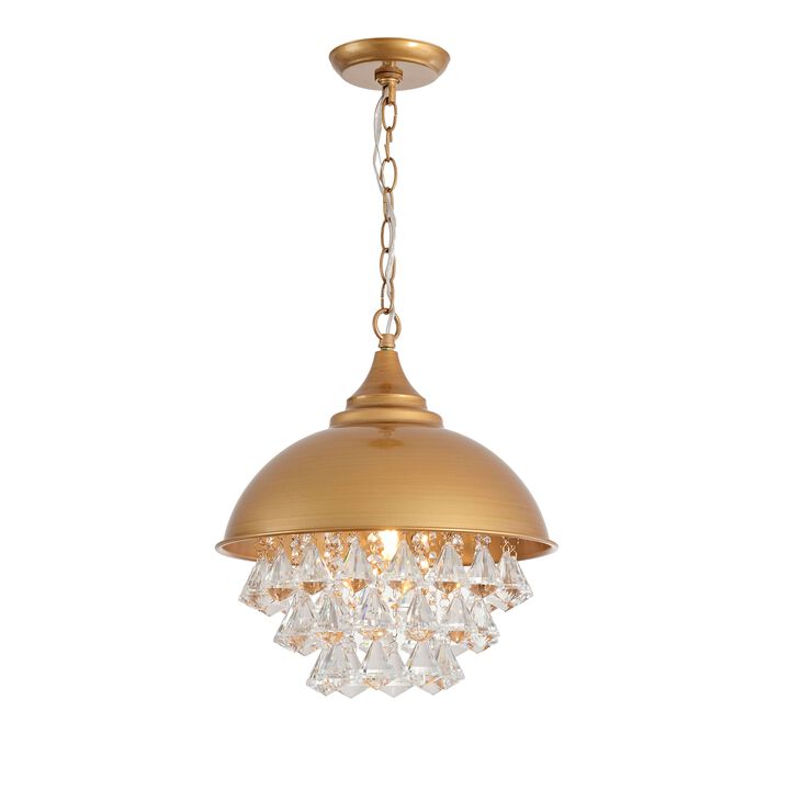 Lily Brushed Brass Single Light Crystal Pendant Chandelier