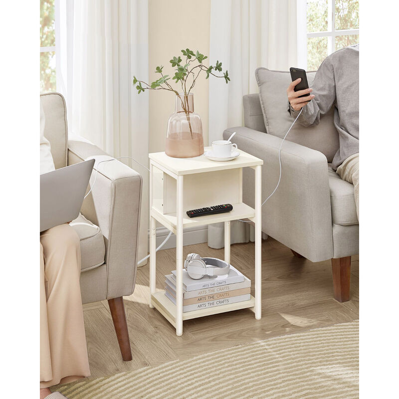 Side Table with Charging Station - 3-Tier End Table with USB Ports and Outlets for Convenient Charging image number 1