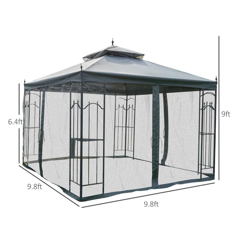 Hivvago 10x10 Patio Gazebo with Double Roof & Netting image number 2