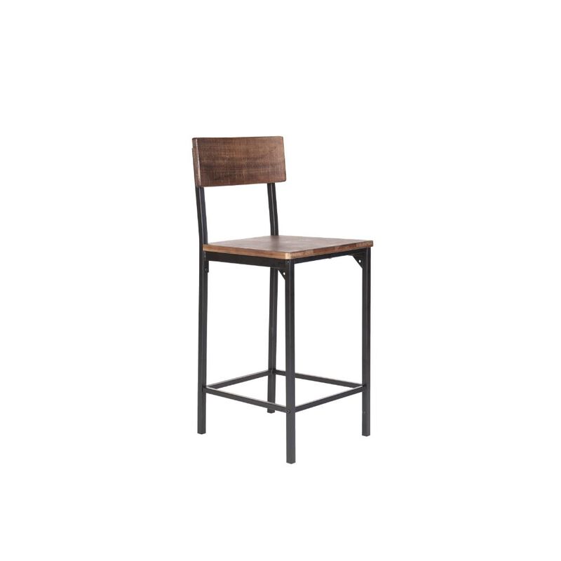 Hivvago Set of Two 25 Inch Brown and Black Solid Wood and Metal Counter Height Bar Chairs