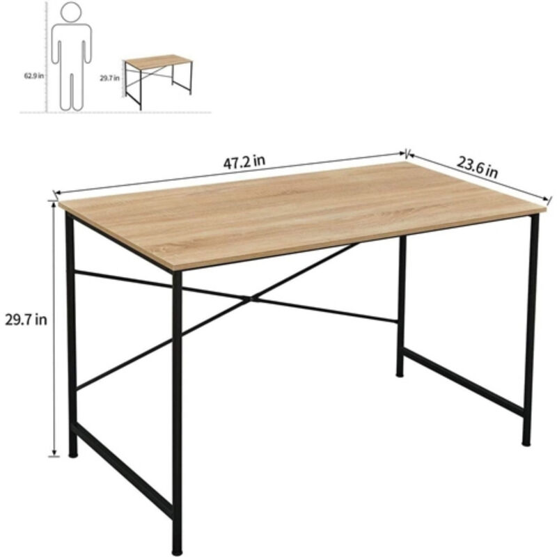 Modern Home Office Computer Desk Table with Metal Frame Wood Top