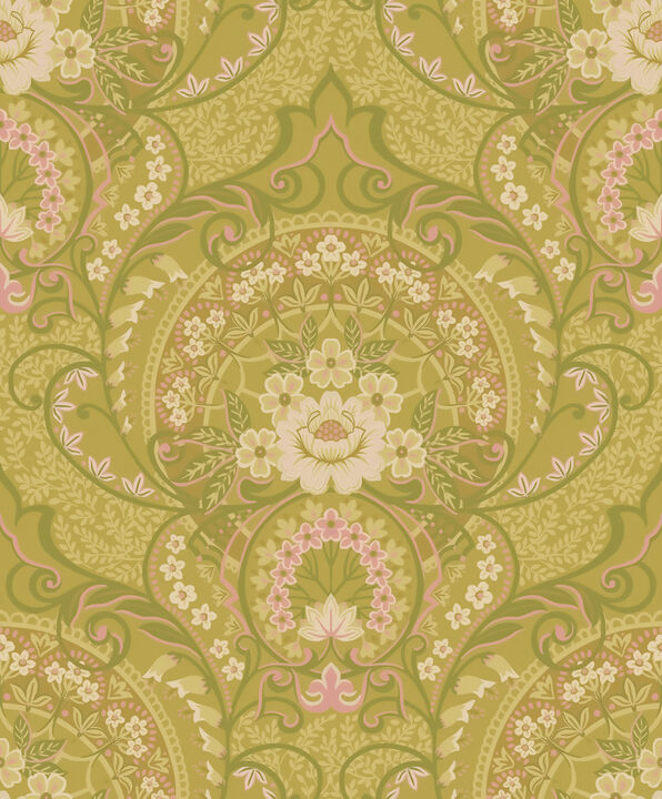 Nasrin Chartreuse Damask Wallpaper