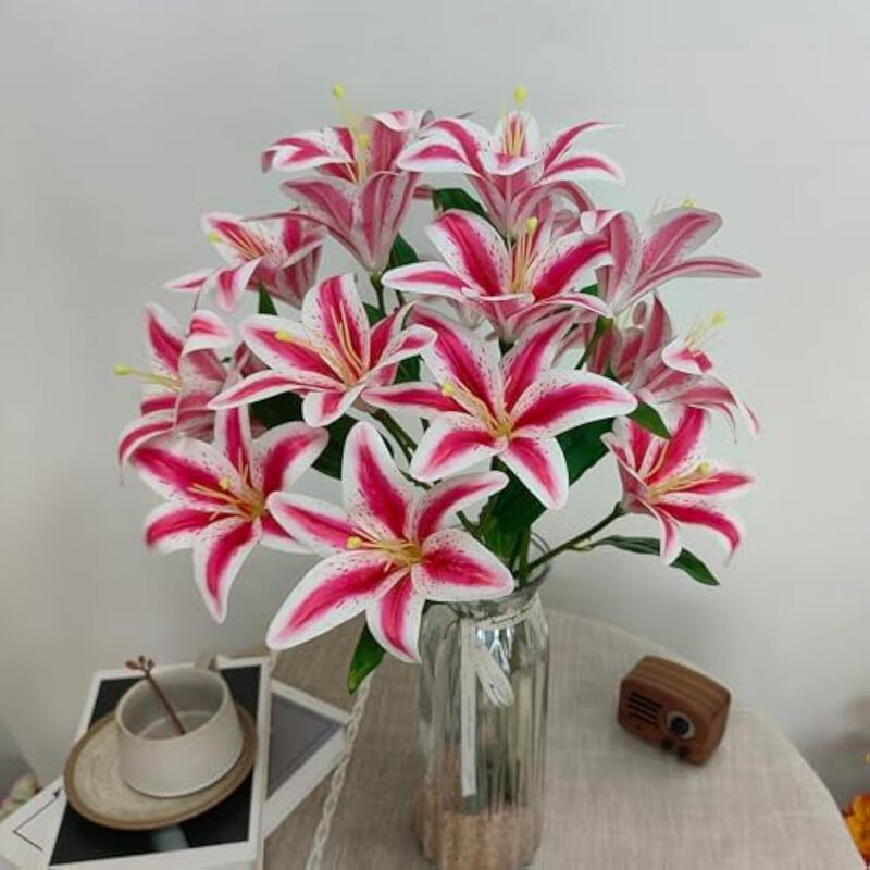 6 Piece Pink Artificial Lily Flower Stems Touch Long Stem Wedding Centerpiece image number 3
