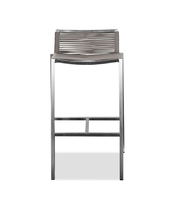 HomeRoots 28" Brown And Silver Stainless Steel Low Back Bar Height Bar Chair