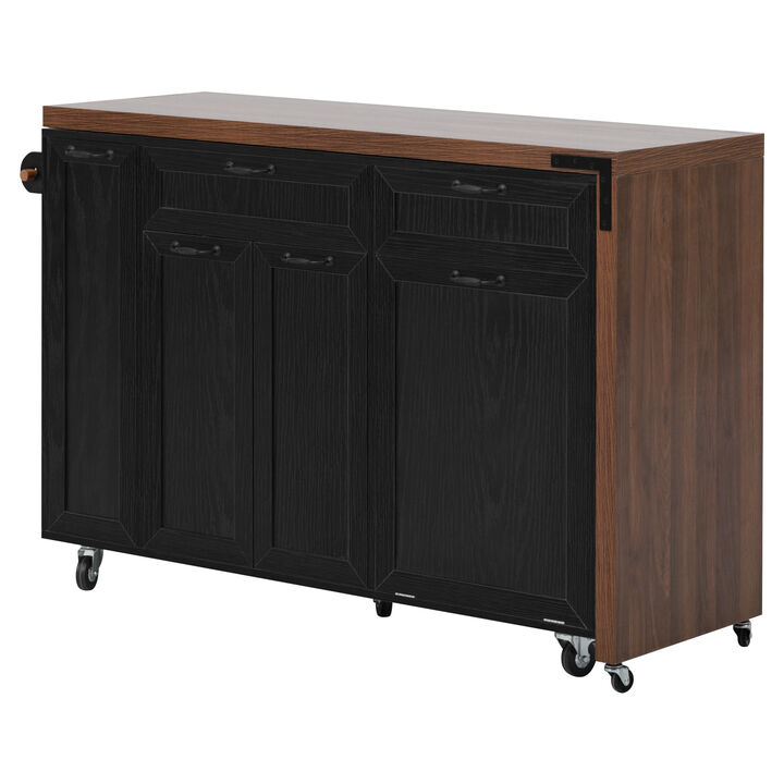 Whisen 102.3" Extendable Kitchen Island with Dining Table, 3 Drawers, Mobile on Wheels, White Oak MDF Farmhouse Style for Kitchen