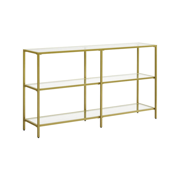 Contemporary Console Table with 3 Shelves - Metal Frame, Tempered Glass, Ideal for Bedroom