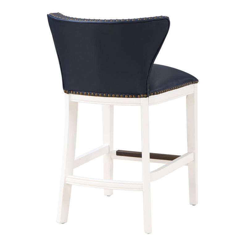 Comfort Pointe Marco Midnight Blue Faux Leather and White Wood Counter Stool