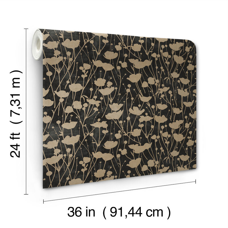 Shimmering Poppies Black Wallpaper (Set of 2) image number 2