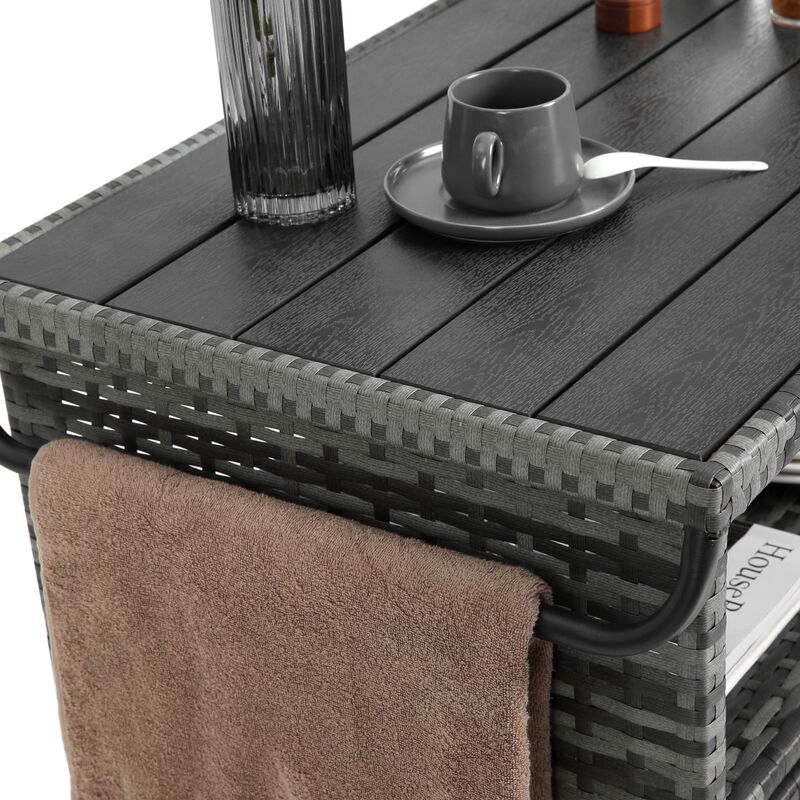 Outdoor Wicker Bar Cart image number 5