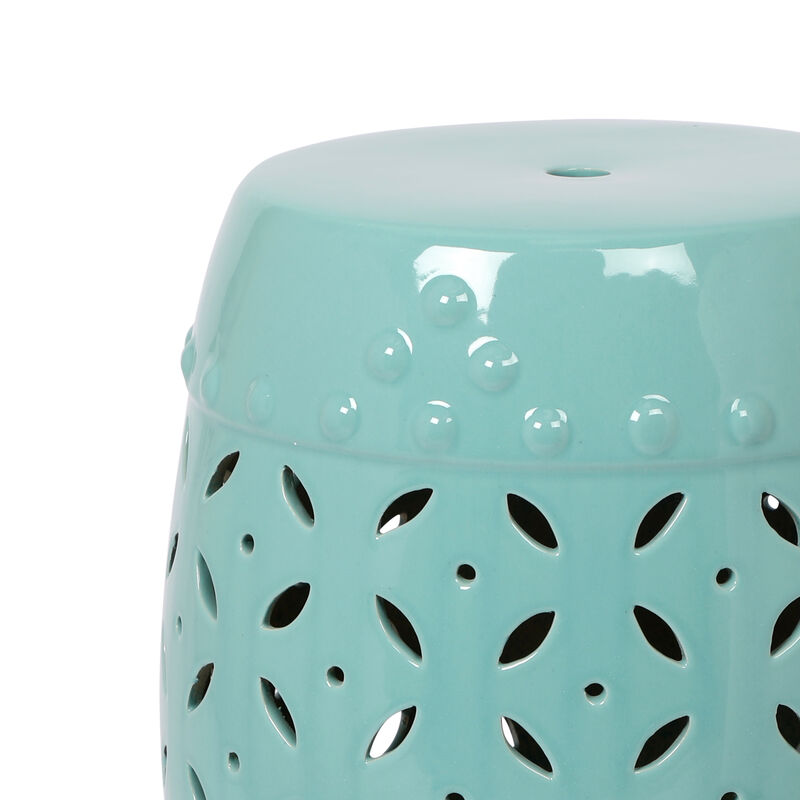 11" x 17" Glazed Ceramic Drum Stool - Indoor/Outdoor Side Table - Accent Garden Stool