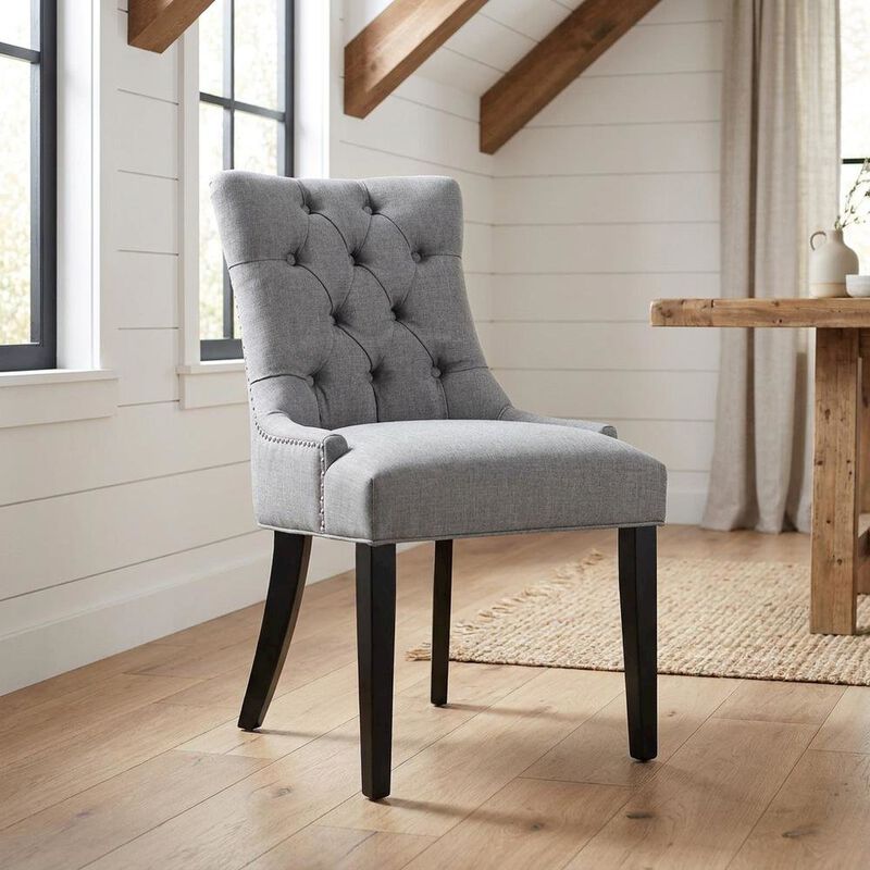 Tufted Upholstered Fabric Dining Chair for Kitchen and Dining Room, Beige image number 3