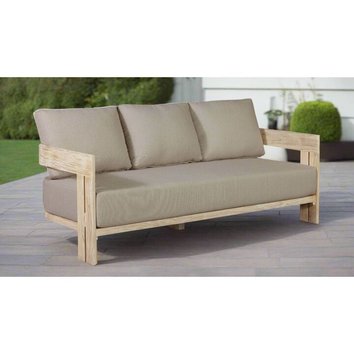 Crafters and Weavers Paradiso Teak Wood Natural Look Sofa - Gray Fabric