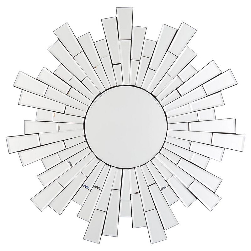 Accent Mirror with Sunburst Design and Keyhole Hanger, Clear-Benzara image number 1