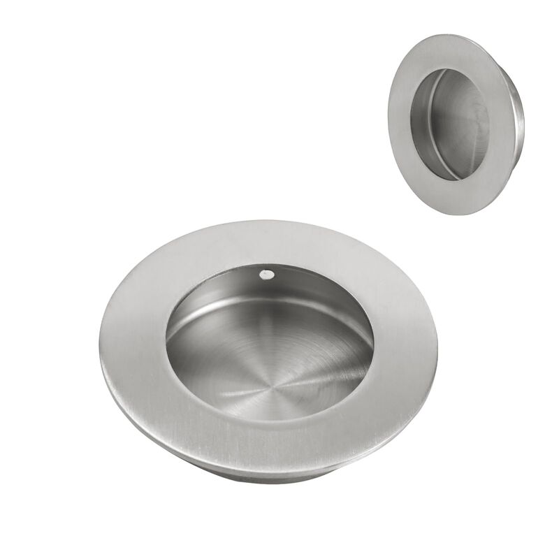 HOMOTEK 2 Pack Round Sliding Closet Door Handles Diameter 2-1/2 in(65mm) Brushed Stainless Steel Flush Pocket Pulls Recessed Byp