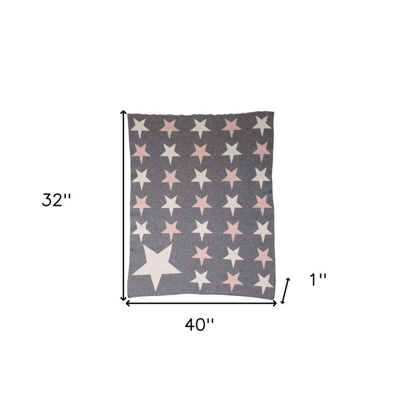 HomeRoots Grey Ivory And Pink Stars Knitted Baby Blanket image number 5
