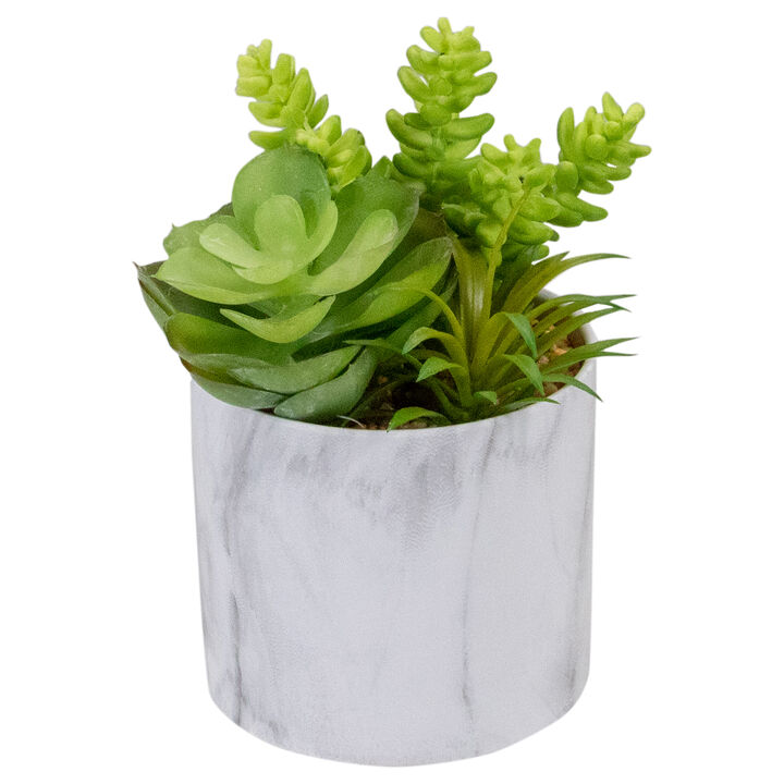 6.5" Green Artificial Succulent Arrangement in Faux Marble Pot