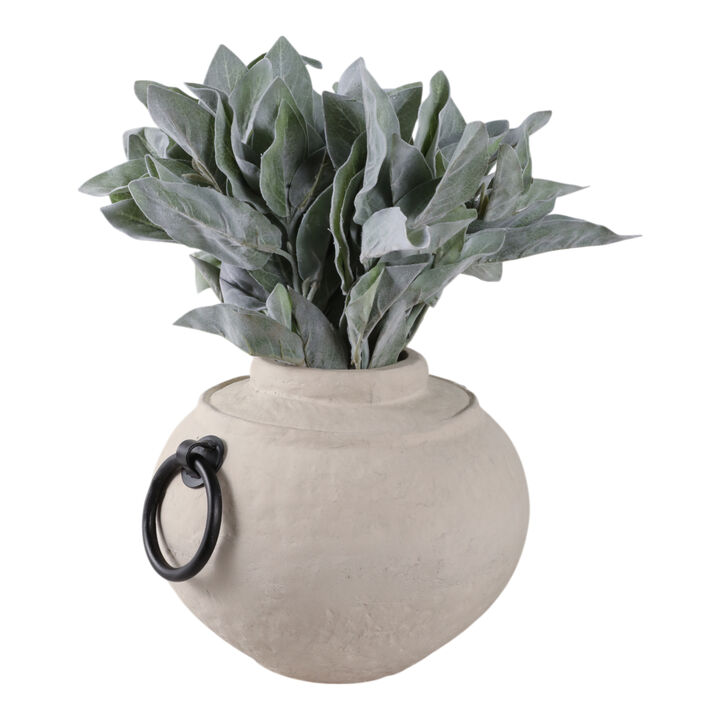 12x10" Ecomix Vase With Metal Handles, Ivory/ Blk