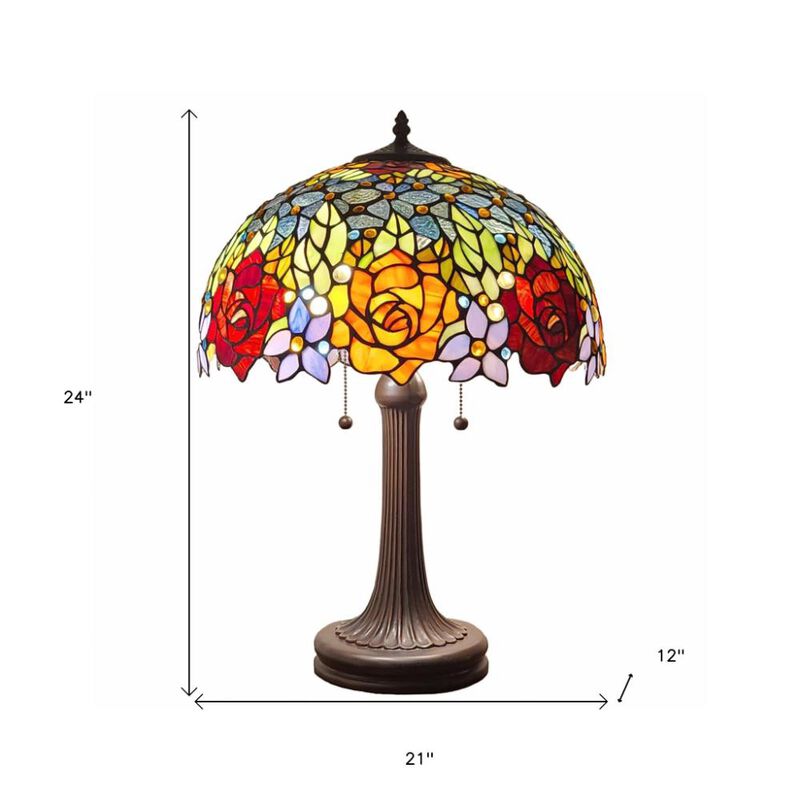 Hivvago 24" Dark Brown Metal Two Light Candlestick Table Lamp With Orange Shade