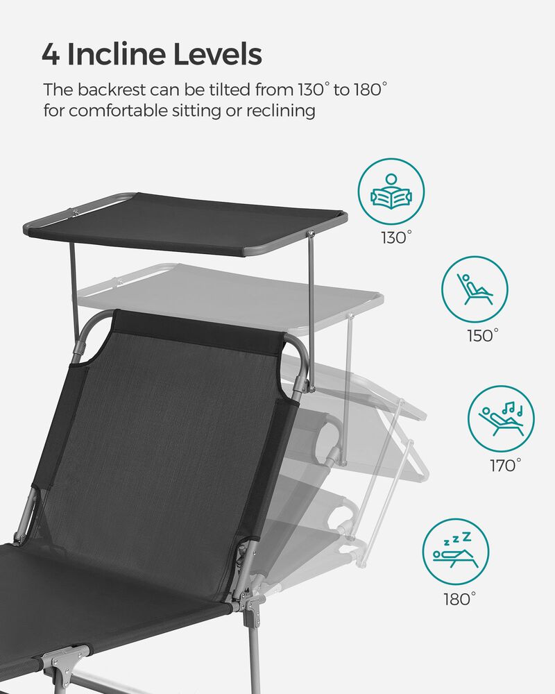 Sun Lounger with Headrest and Adjustable Backrest Canopy Shade image number 5