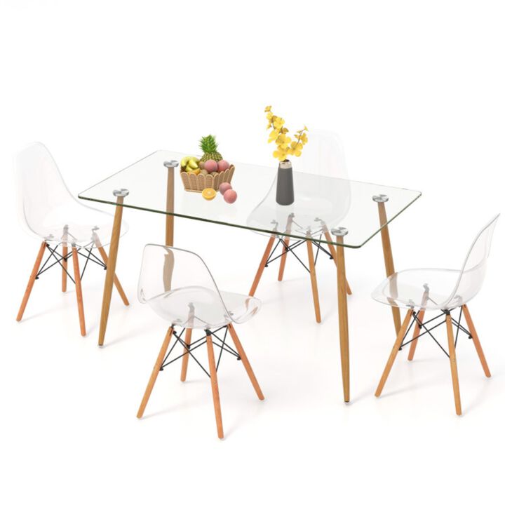 5 Pieces Rectangle Dining Table Set with 51 Inch Glass Tabletop