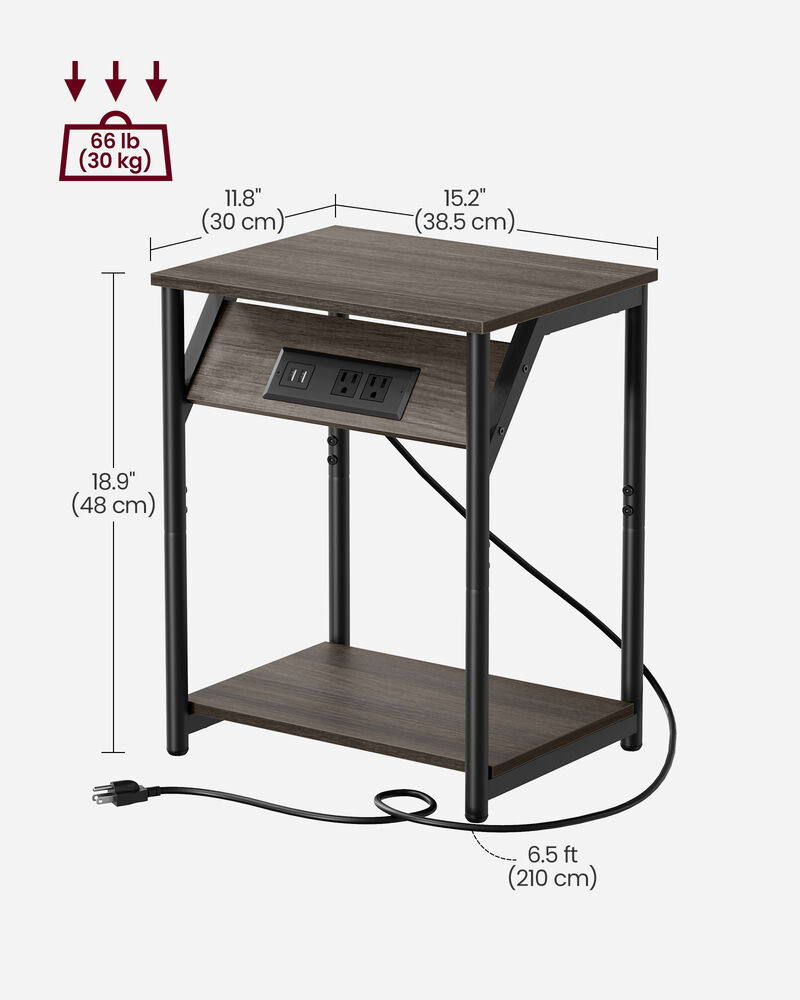 End Table Duo with Built-In Charger &ndash; Set of 2 Tables with USB Ports and AC Power Outlets for Living Spaces