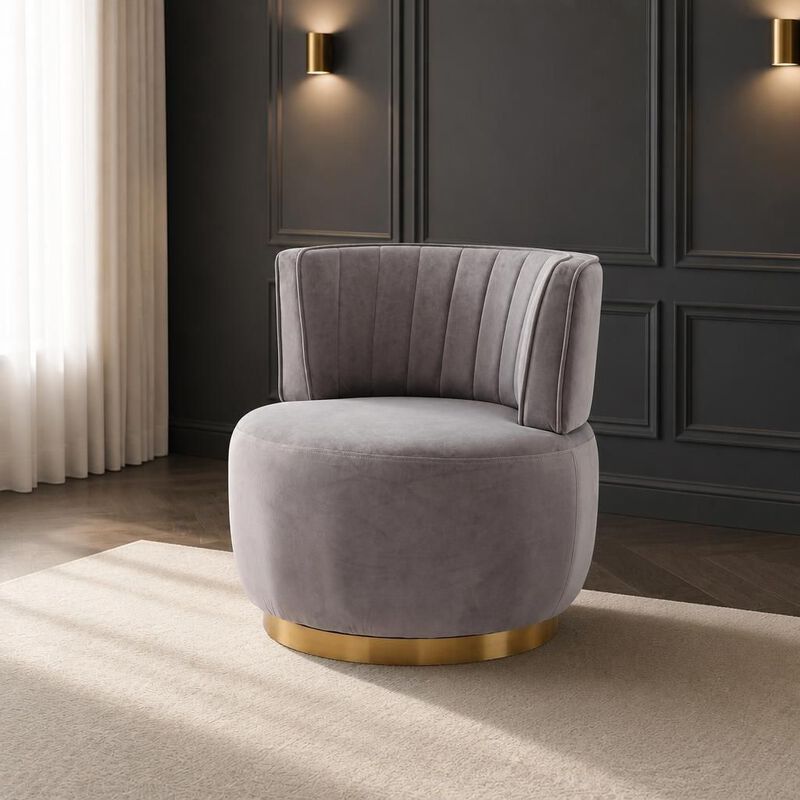 GOODSILO 360 Degree Swivel Barrel Accent Chair, Upholstered Round Armchair for Living Room, Bedroom, Office, Nursery, Lounge, Waiting Rooms image number 2