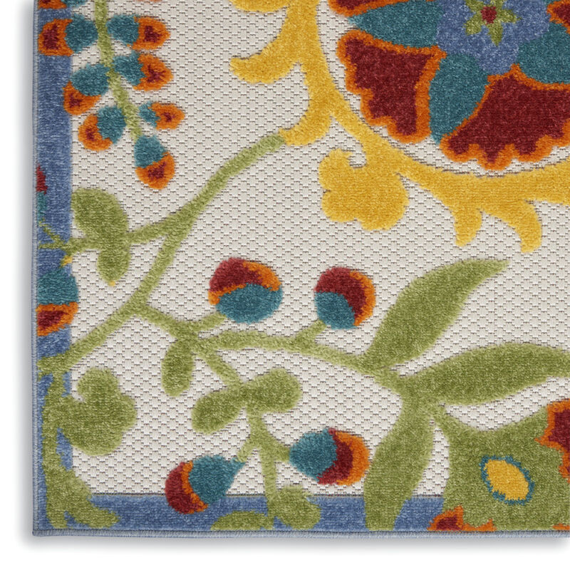 HomeRoots 8' X 11' Green Red Ivory And Yellow Floral Indoor Outdoor Area Rug image number 2