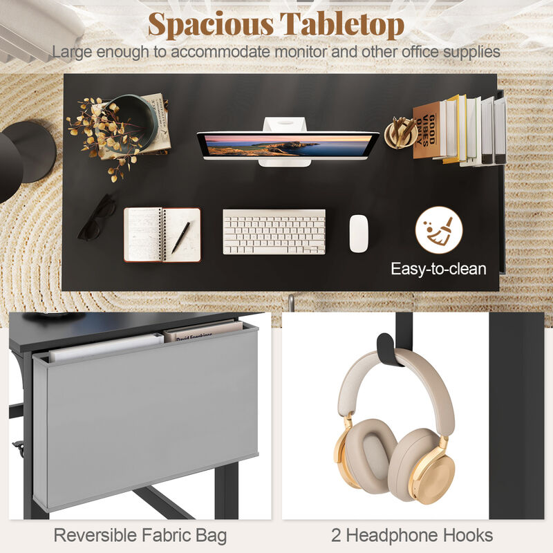 Rolling Home Office Computer Desk with Headphone Hooks and Lockable Casters image number 5
