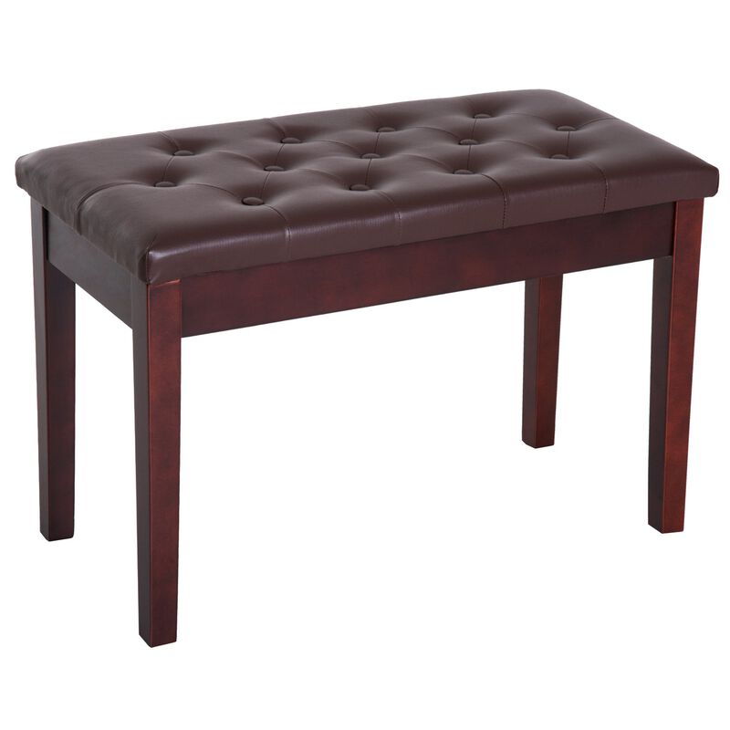 Elegant Duet Perch: Brown Birchwood Piano Bench with Faux Leather for Two