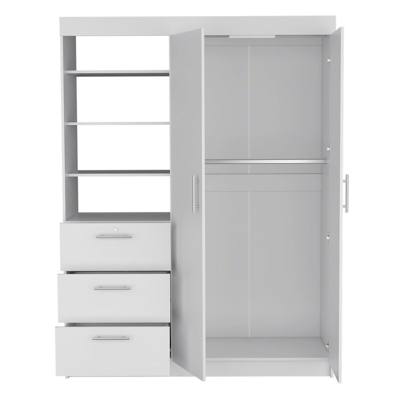 DEPOT E-SHOP Laurel 3-Tier Shelf and Drawers Armoire with Metal Handles, White