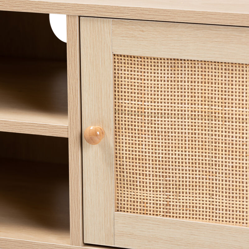 Baxton Studio Sebille  Light Brown Finished Wood 2 Door TV Stand with Natural Rattan image number 5