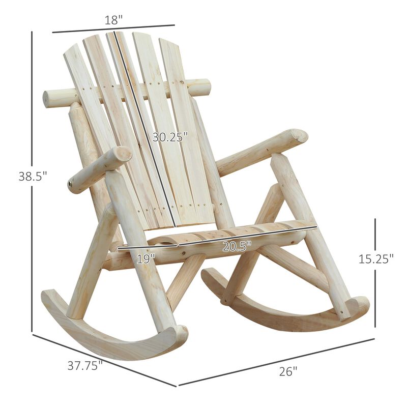Natural Porch Rocker: Wooden Adirondack Chair with Slatted Design